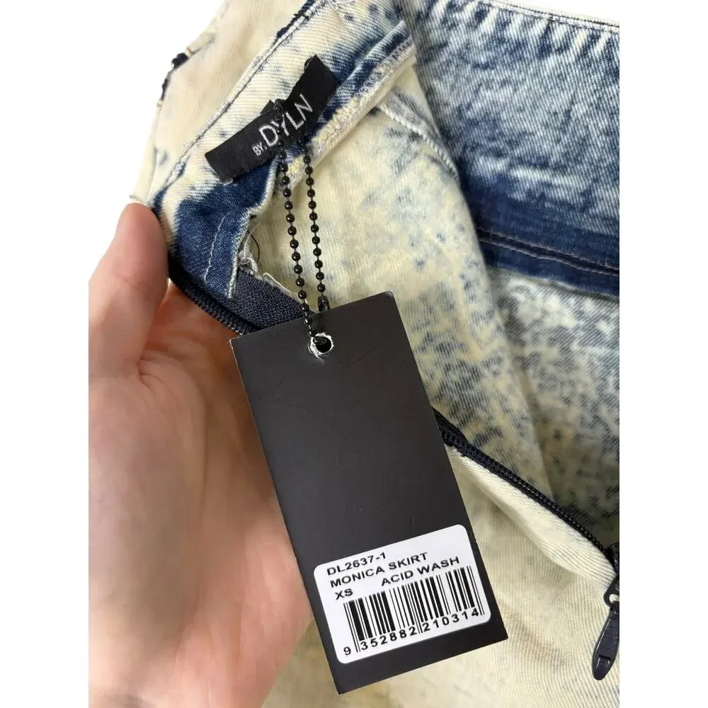 BY.DYLN Monica Jean Mini Skirt 90s Moto Edgy Streetwear Denim Acid Wash Size XS